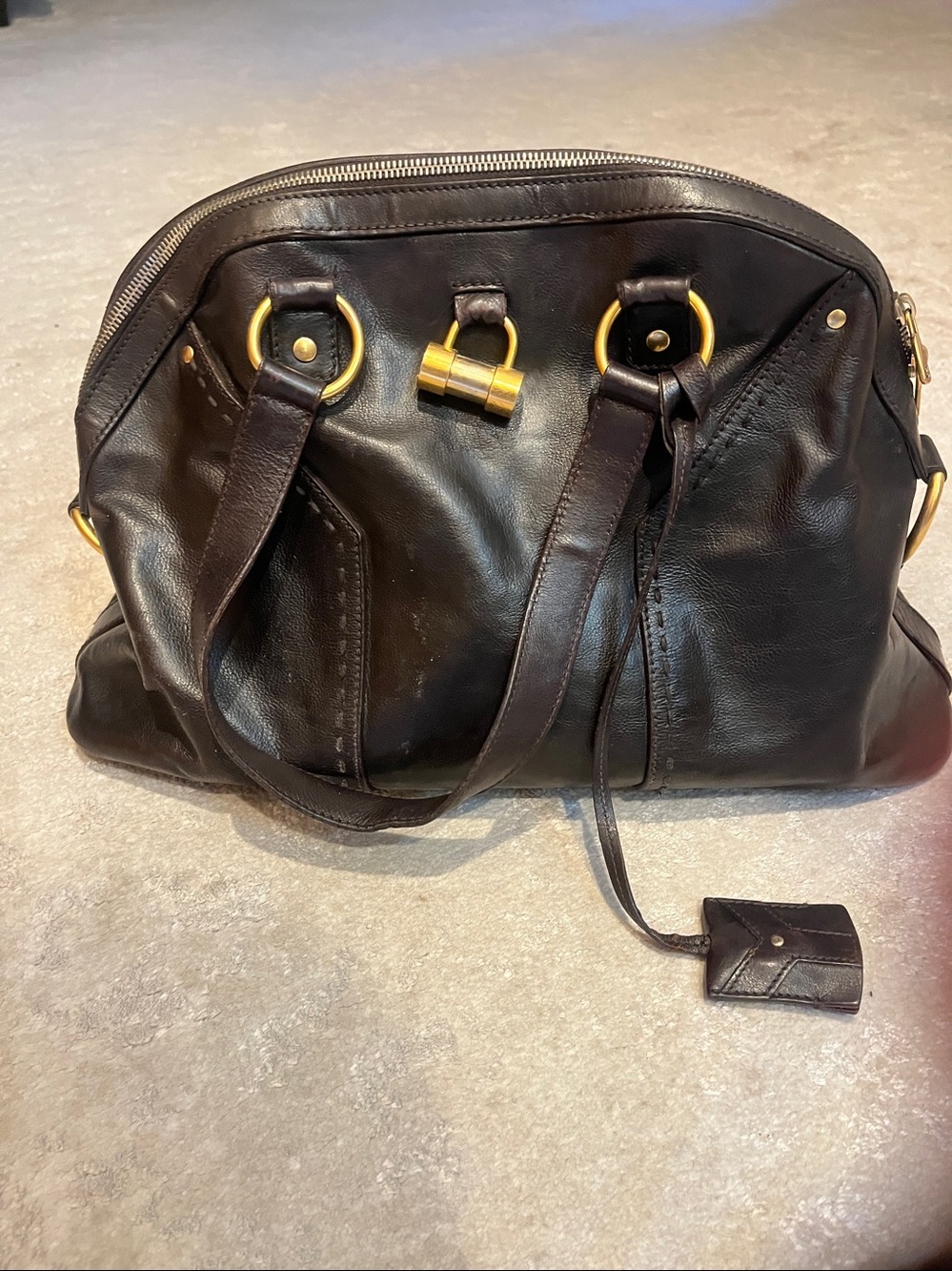 Yves Saint Laurent Oversized Muse XL Brown Leather Bag Chocolate Brown & Gold